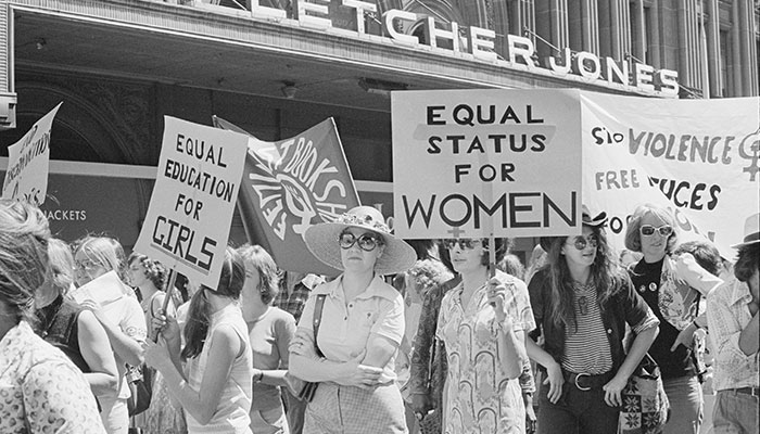 Marching for women's rights on International Women's Day 1975