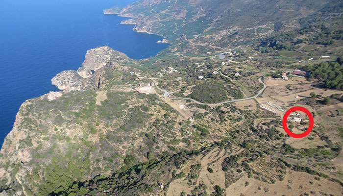 Aerial view of Antiochia Ad Cragum archaeology site in Turkey.