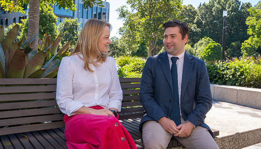 Journalism professor Helen Wolfenden and journalism student James Rapp.