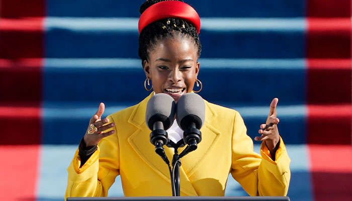 American poet Amanda Gorman at the inauguration of US President Joe Biden.