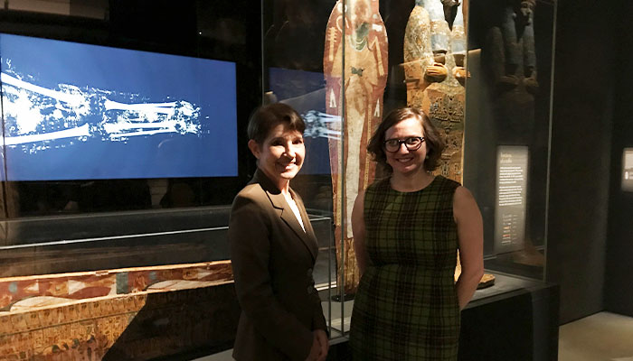 Macquarie University archaeologist Dr Karin Sowada and Candace Richards, Acting Curator, Nicholson Collection.