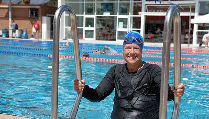 Lymphoedema patient Mary swimming at Manly pool.