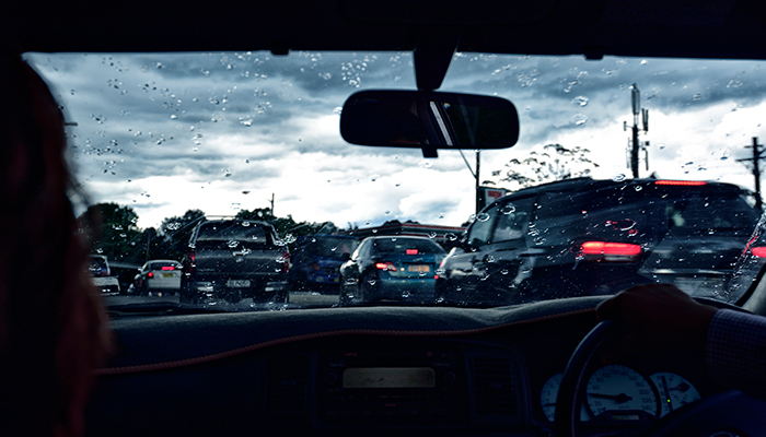 Driving into rain