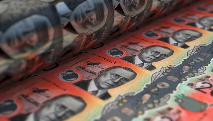 Australian money on the printing press