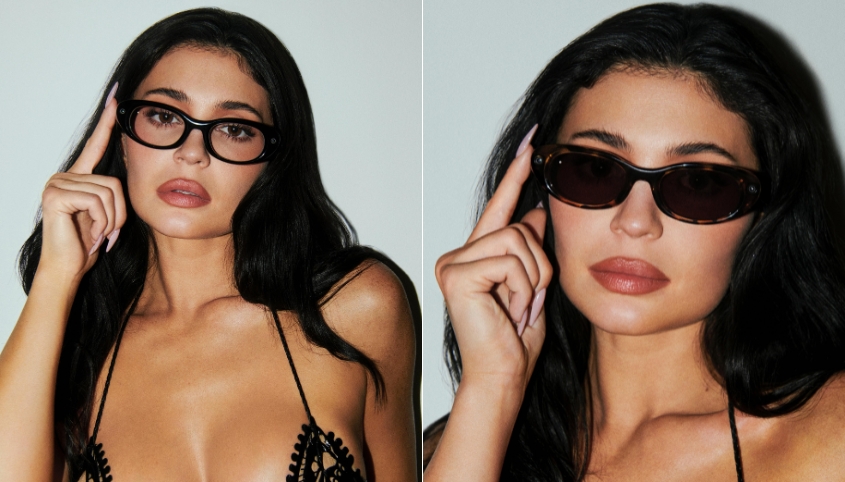 Kylie Jenner advertising her new line of Meta smart glasses.