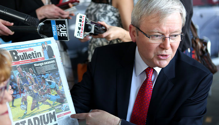 Then prime minister Kevin Rudd campaigns in Queensland during the 2013 election campaign. 