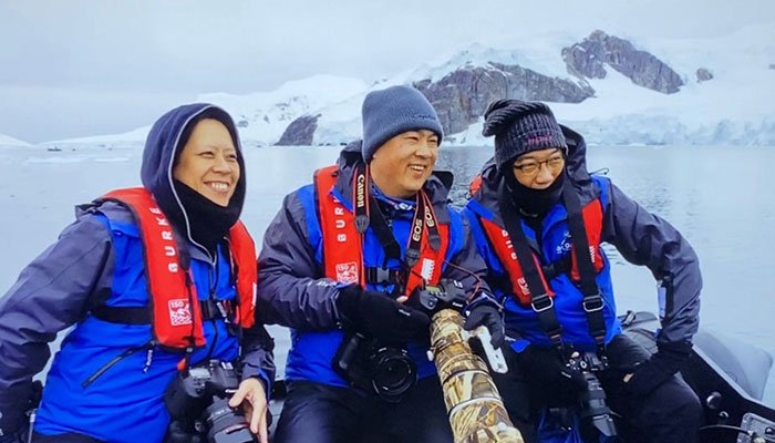 Professor Alvin Ing on a tender boat in Antarctica off the Greg Mortimer cruise ship in March 2020