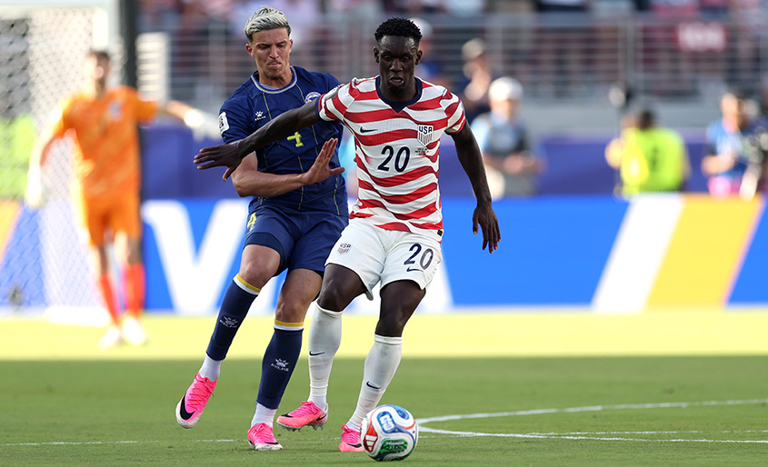- JULY 01: Folarin Balogun #20 of the United States is challenged by Tarik Muharemovic #4 of Bosnia and Herzegovina during the FIFA World Cup 2026 Round of 32 match between USA and Bosnia and Herzegovina at San Francisco Bay Area Stadium on July 01, 2026 in Santa Clara, California.