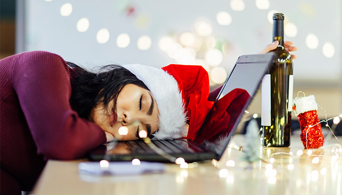 Drunk Woman Sleeping After Party On Christmas