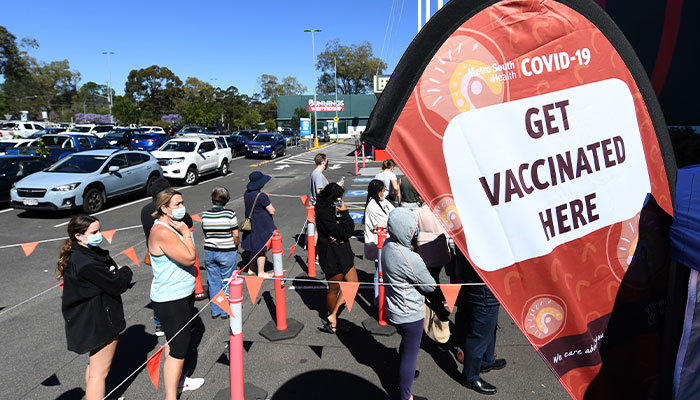 Queueing for a vaccination at a Brisbane Bunnings