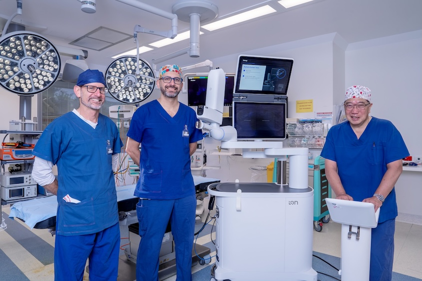 Professors Williamson, Saghaie and Ing with ION Robotic Bronchoscopy equipment