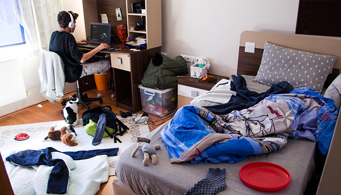A messy teenager's bedroom