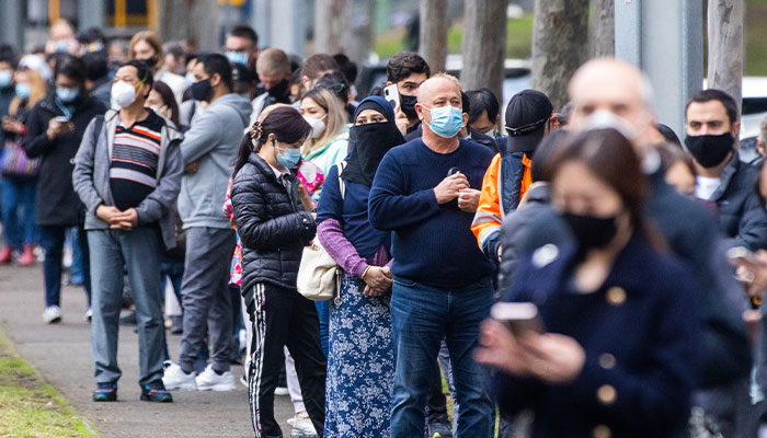 Queues at the NSW vaccination centre at Homebush on July 1, 2021.