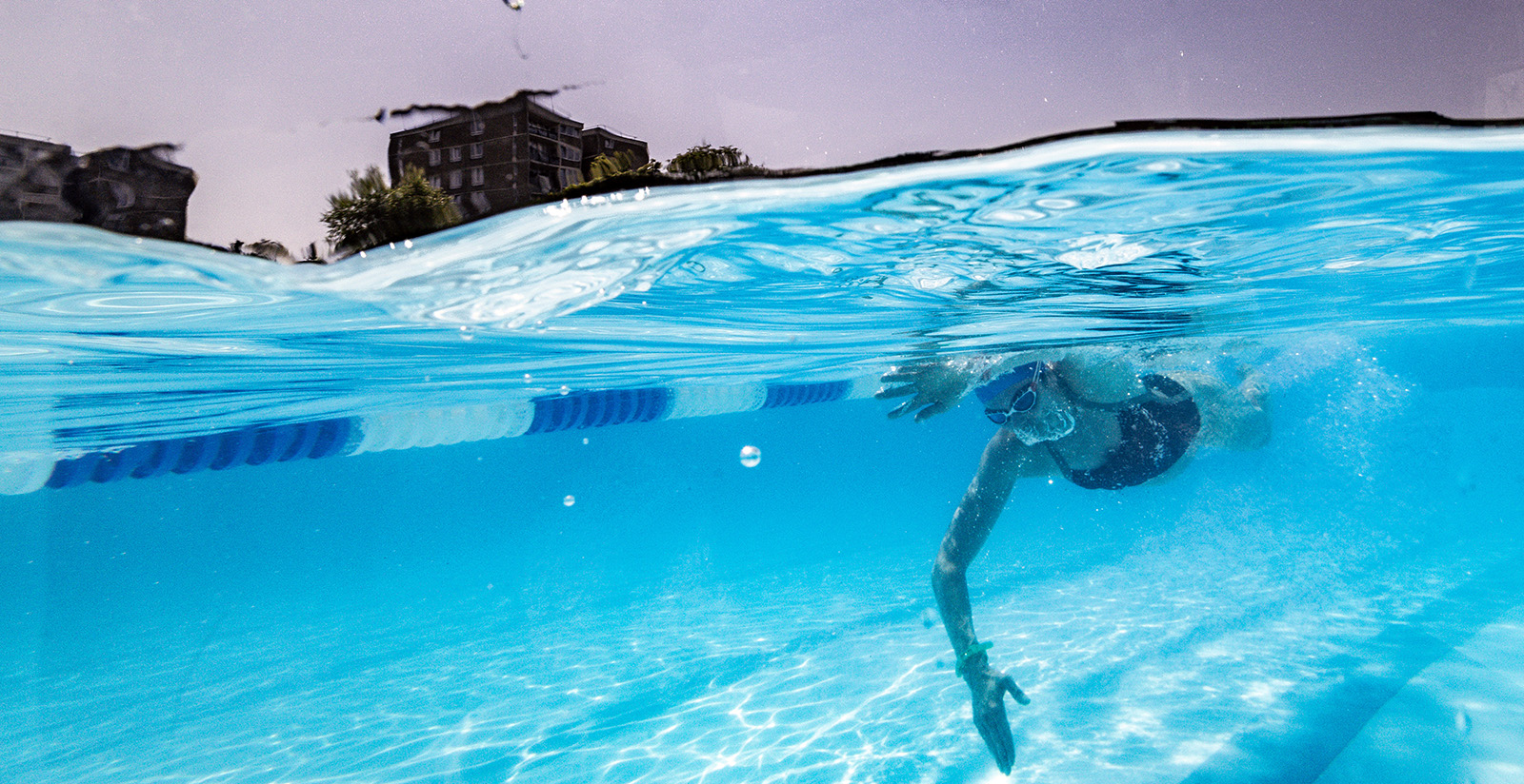 A swimmer in a lap pool. 