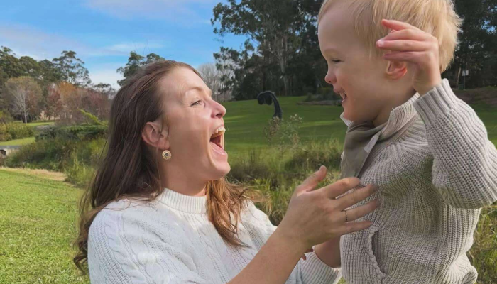 Gemma and her son Max playing on campus