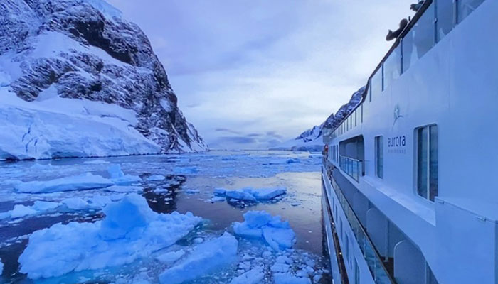 The Greg Mortimer cruise ship in Antarctica March 2020