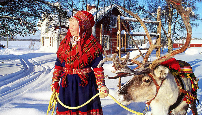 Indigenous Sami reindeer herder in Finland.