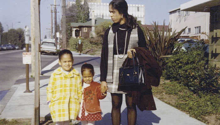 Kamala Harris in a 1970 photo with her sister Maya and mother Dr Shyamala Gopalan 