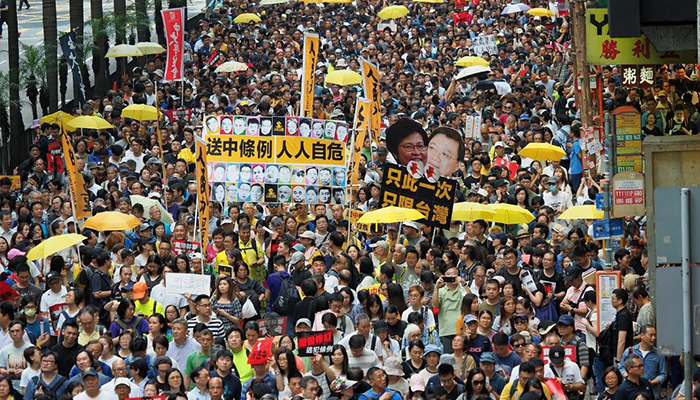 Protesters in the streets of Hong Kong